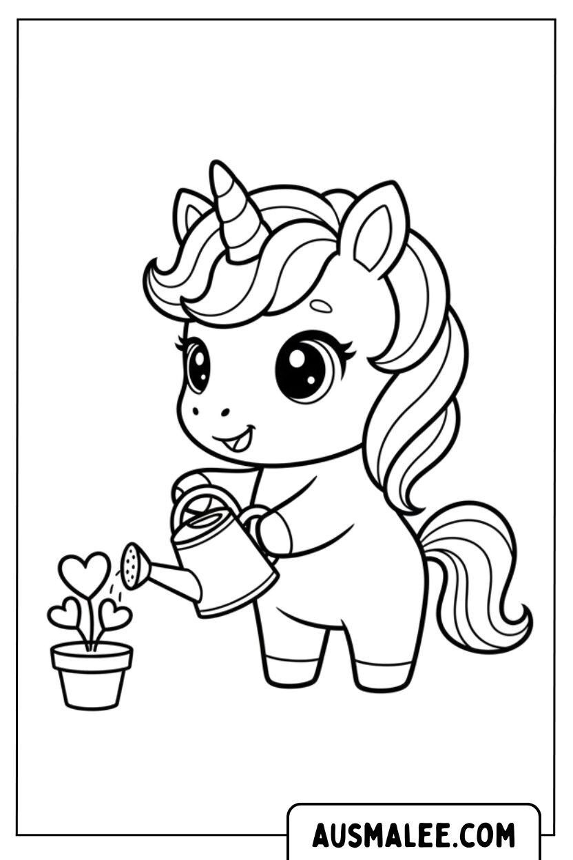 Coloriage - Licorne arrosant pour Colorier