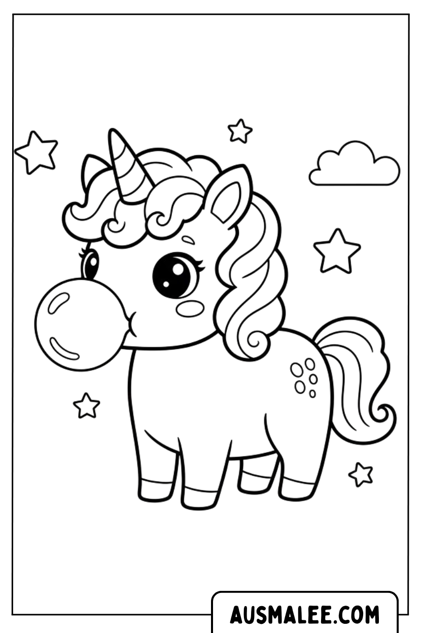 Coloriage chewing-gum licorne