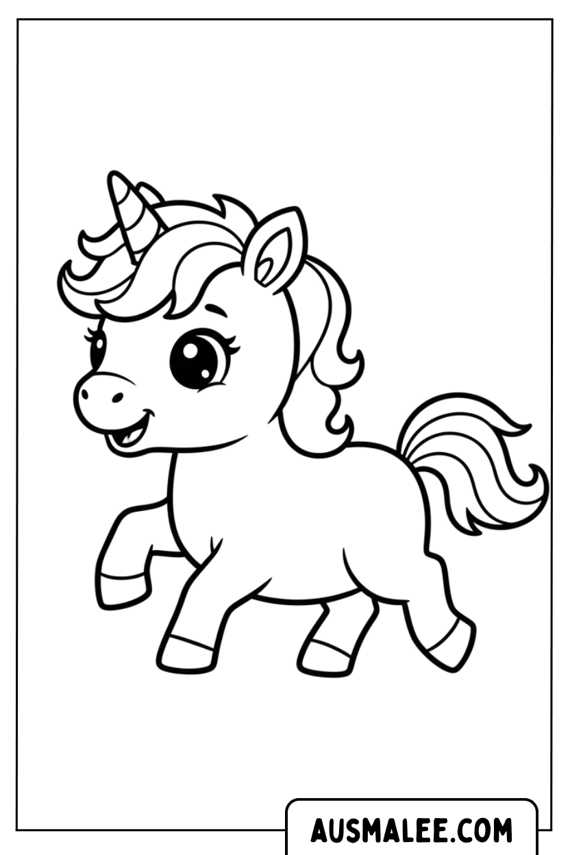 Coloriage licorne qui court