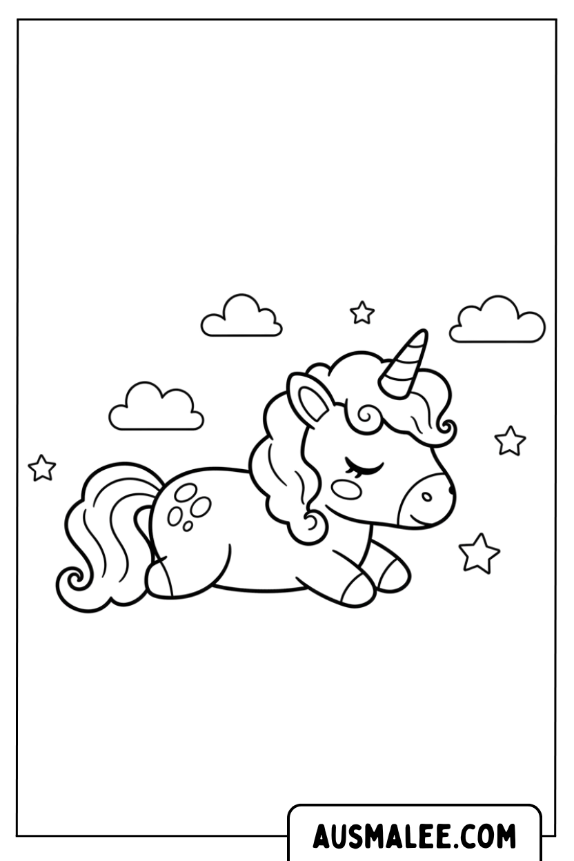 Coloriage licorne qui dort
