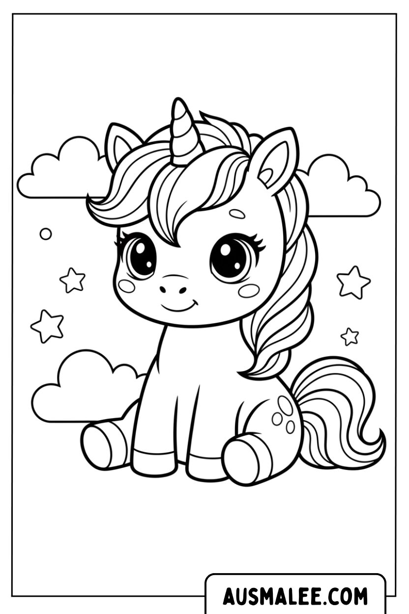 Coloriage licorne assise