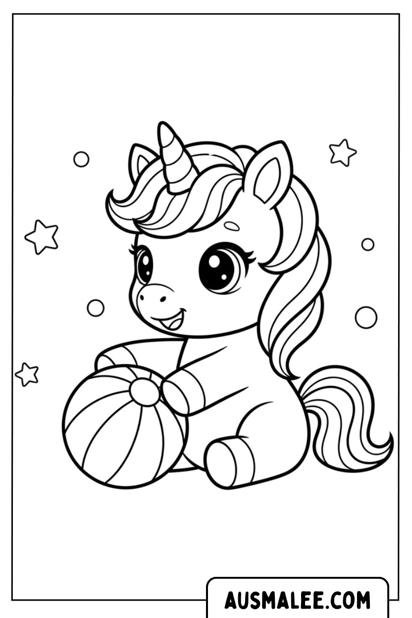 Coloriage Licorne jouant au ballon pour Colorier
