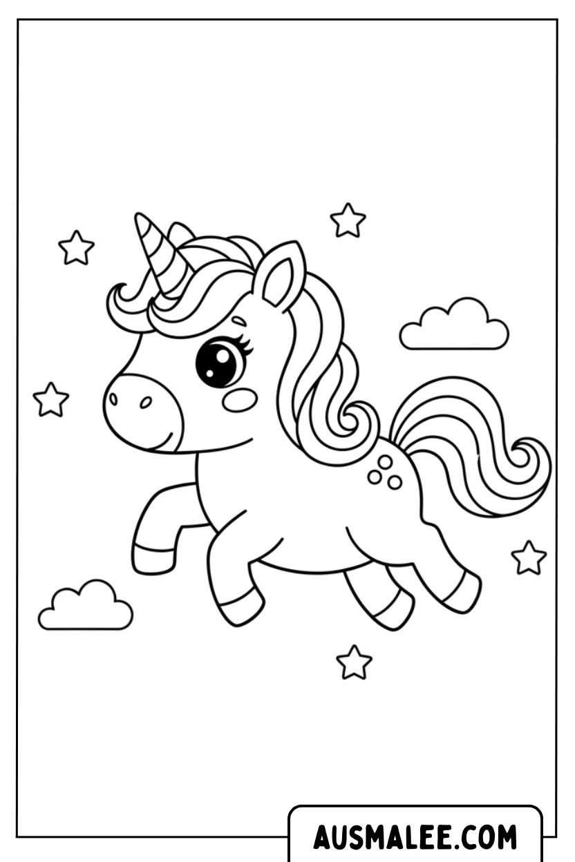 Coloriage - Licorne qui saute