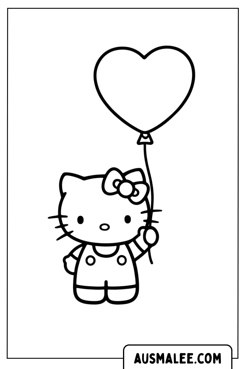 Coloriage Hello Kitty tenant un ballon