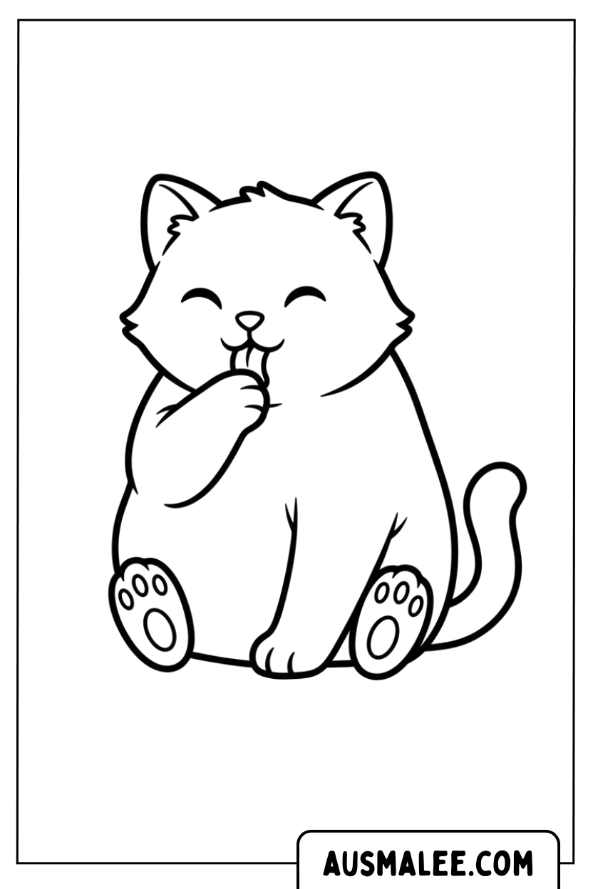Coloriage Chat léchant sa patte