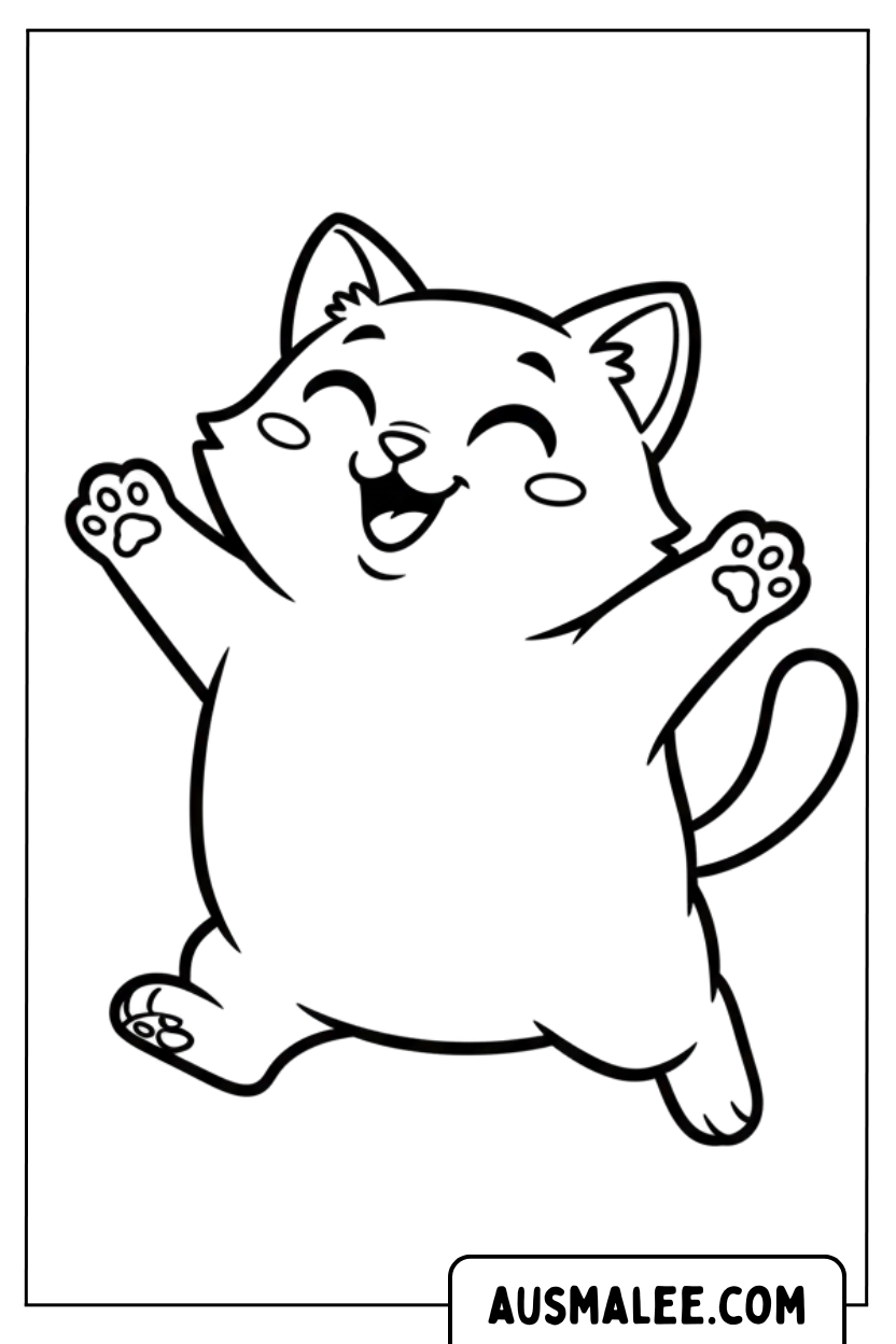 Coloriage Chat saute heureux