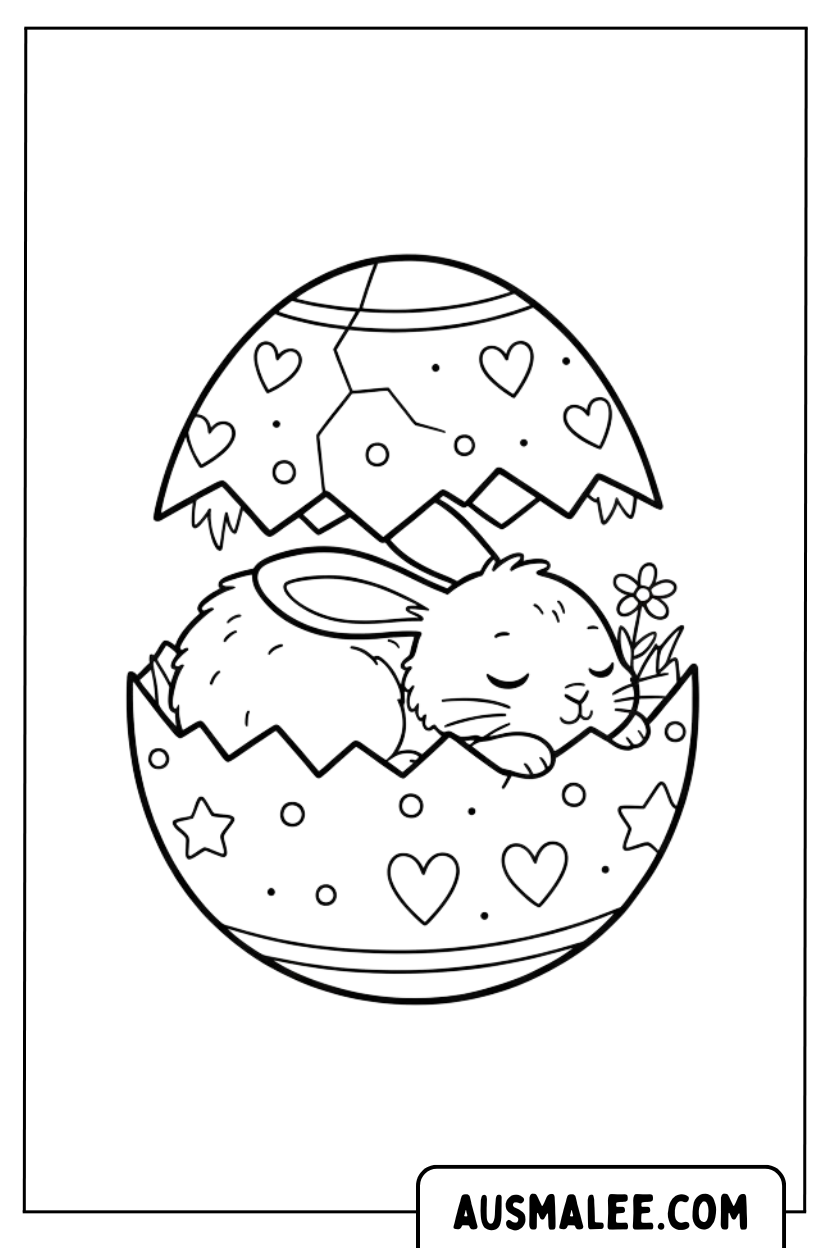 Coloriage petit lapin qui sort d'un œuf