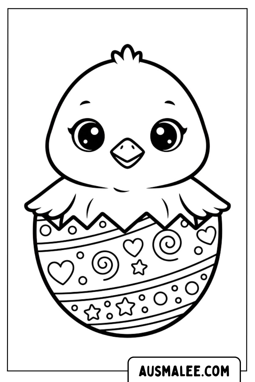 Coloriage des éclosions de poussins d'un œuf de Pâques