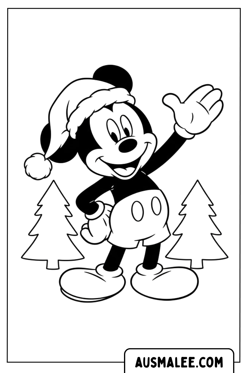 Coloriage Bonnet de Noel Mickey Mouse