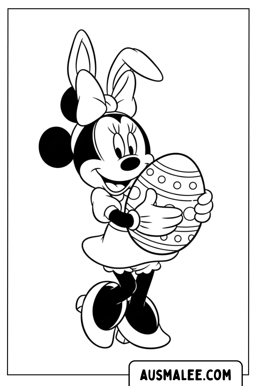 Coloriage Minnie Mouse en lapin de Pâques