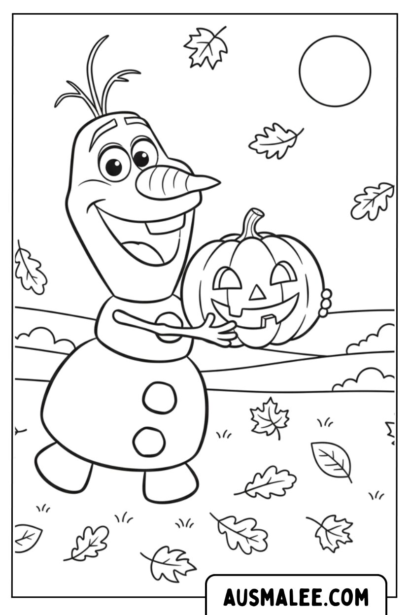 Coloriage Olaf tenant une citrouille Halloween
