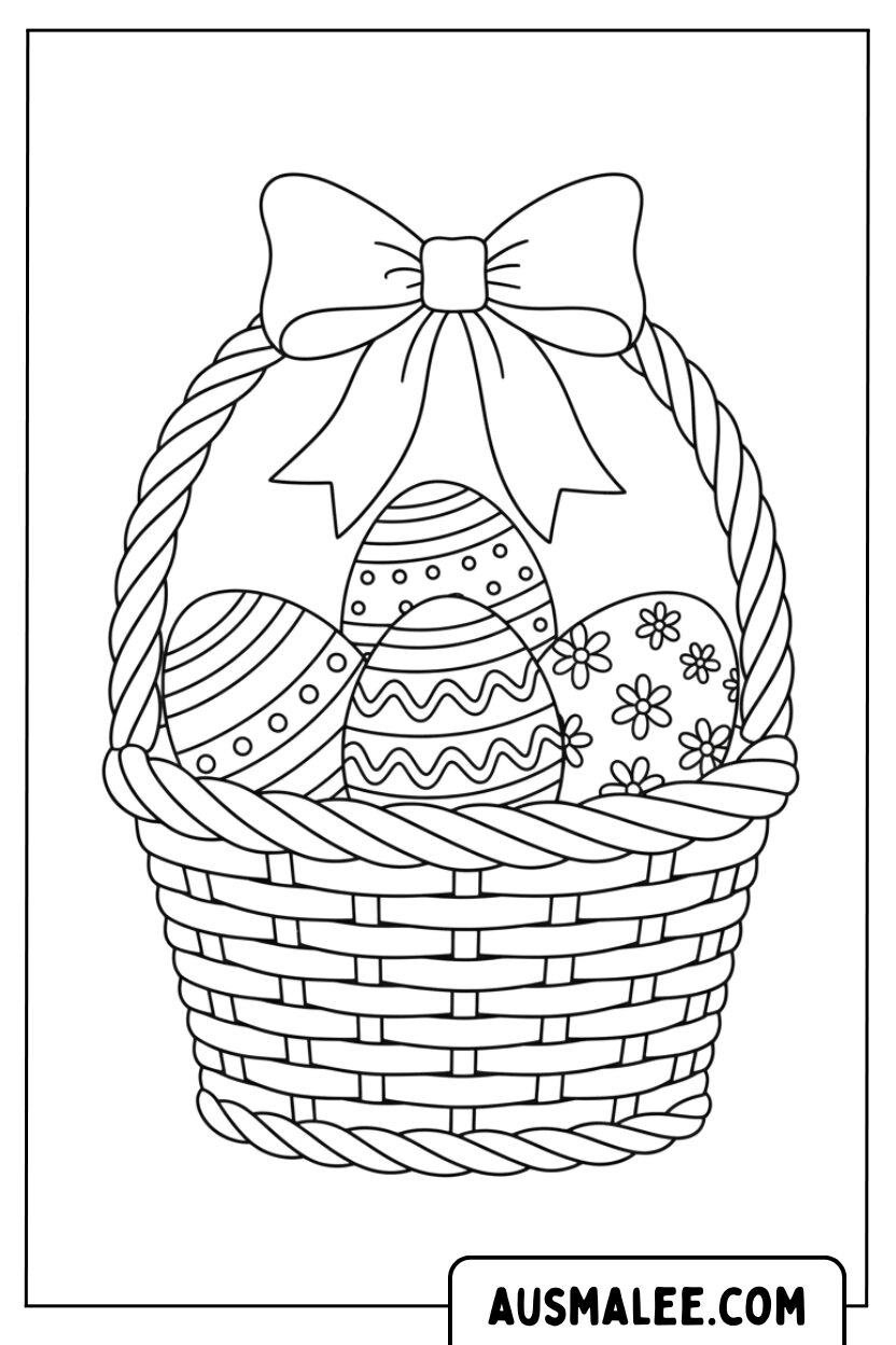 Coloriage panier de Pâques avec des œufs en forme d'arc