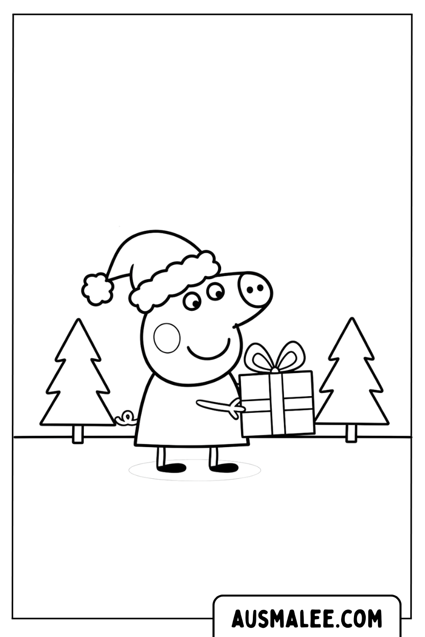 Coloriage Peppa Pig tenant un cadeau