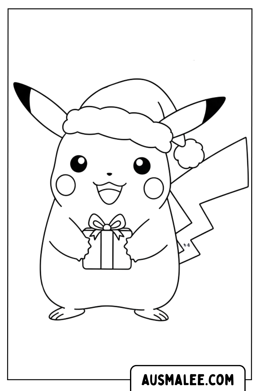 Coloriage Pikachu Cadeau bonnet de Noel