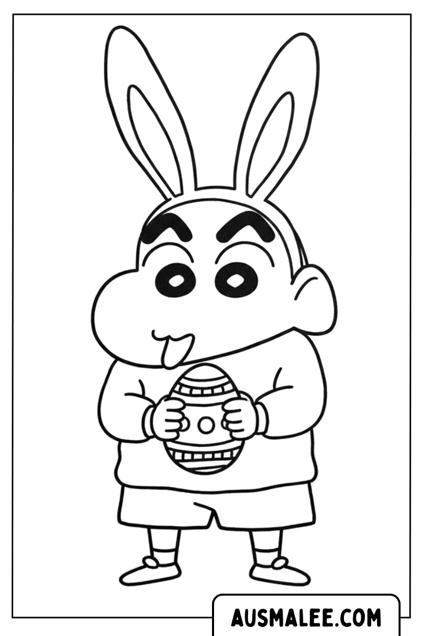 Coloriage Shin Chan en langue de lapin de Pâques