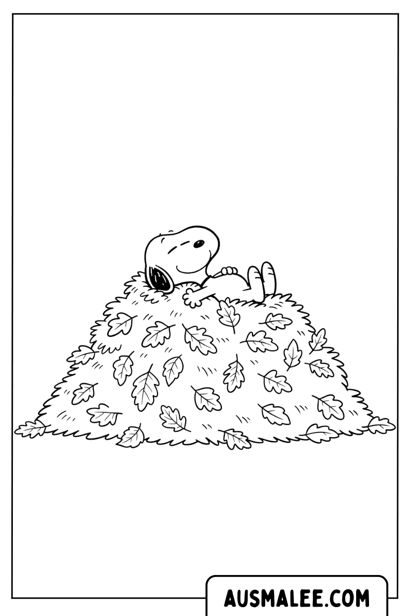 Coloriage Snoopy dormant sur des feuilles