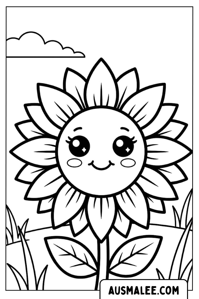 Zonnebloem gezicht kleurplaat
