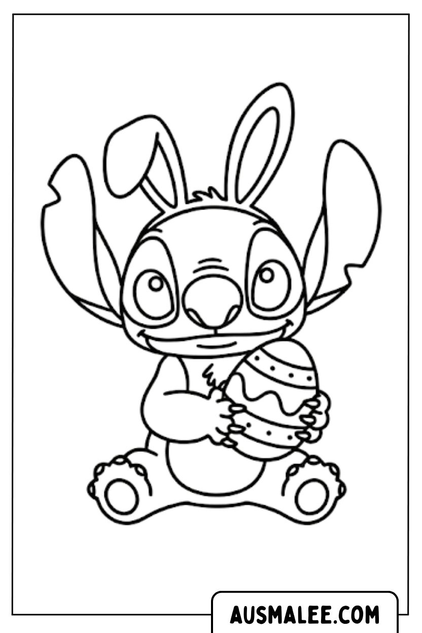 Coloriage Stitch en forme d'œuf de lapin de Pâques