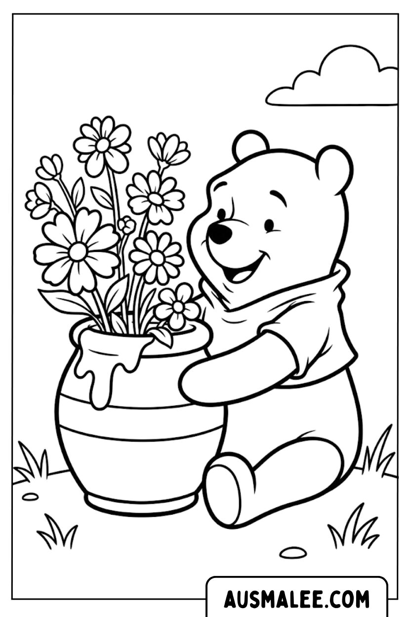 Winnie de Poeh bloemen kleurplaat