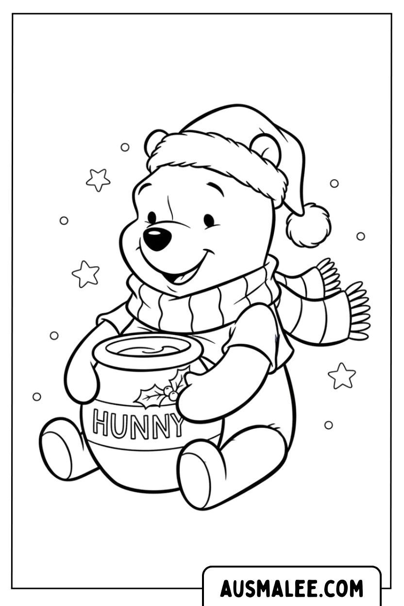 Coloriage Winnie l'ourson Bonnet de Noel