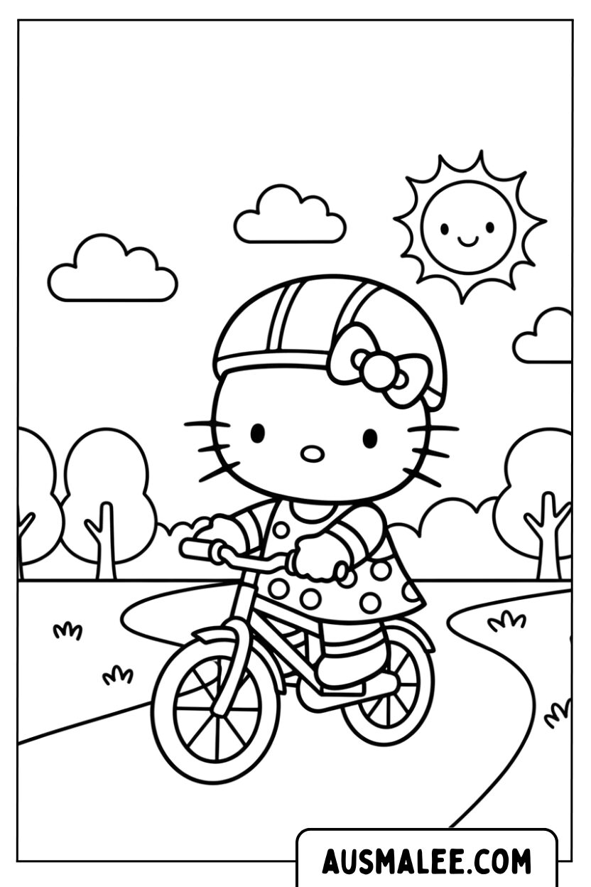 Hello Kitty fietst.