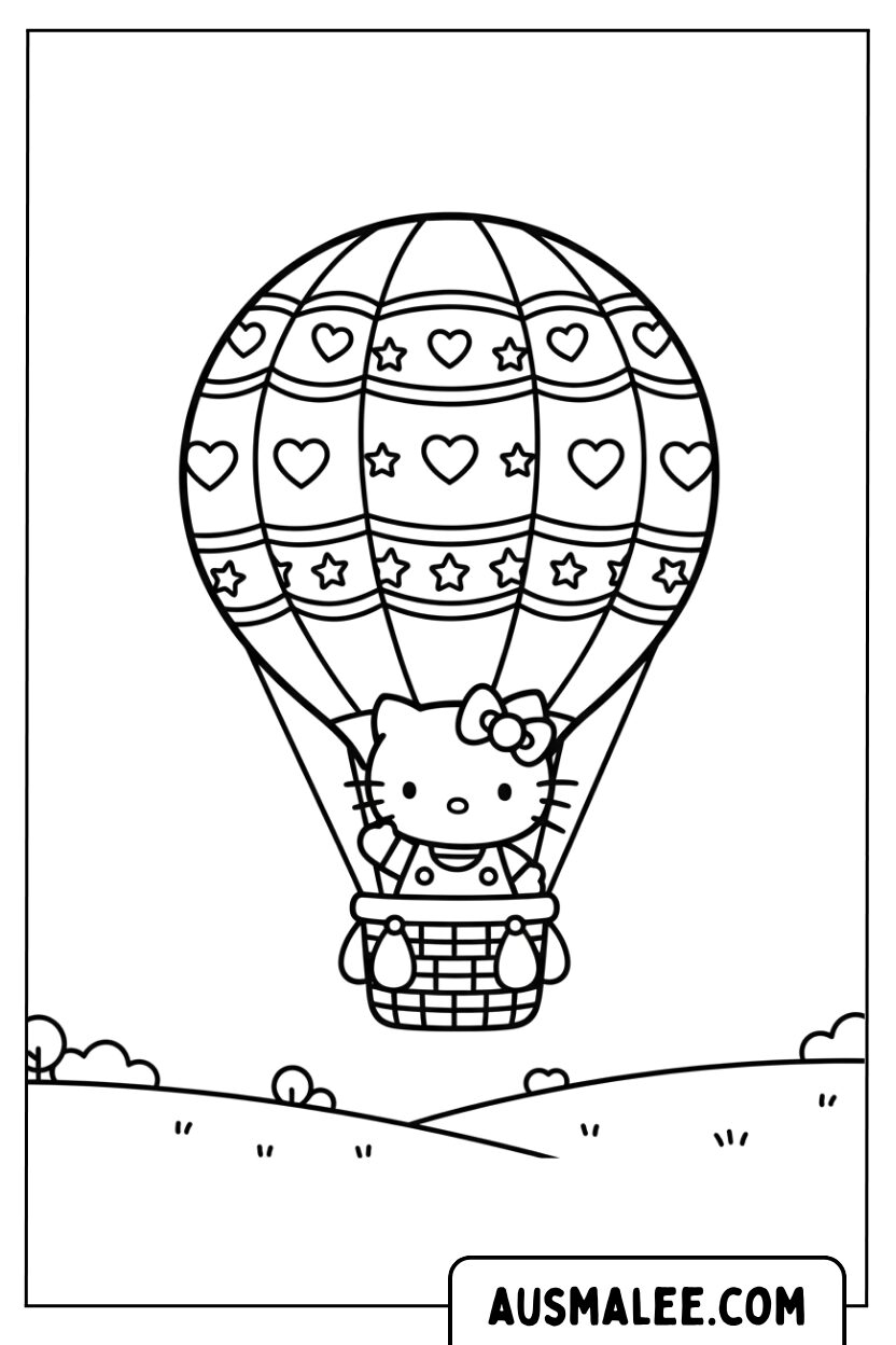Hello Kitty in een luchtballon.