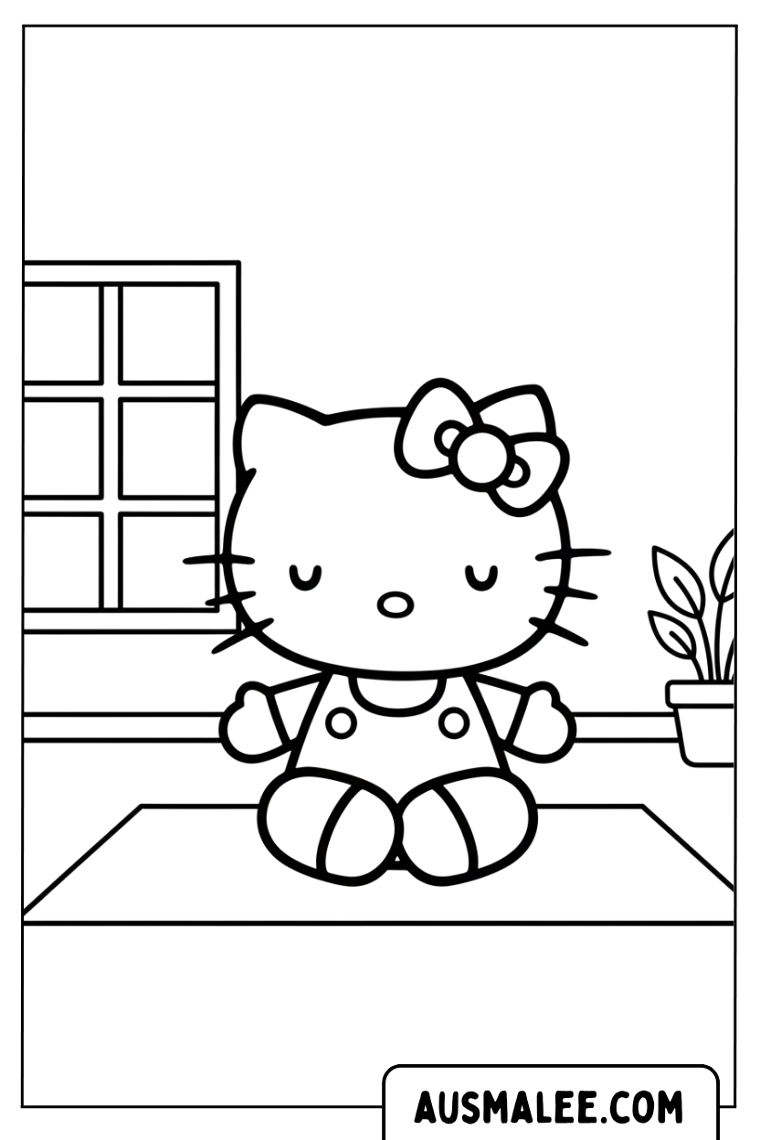 Hello Kitty mediteert (yoga).