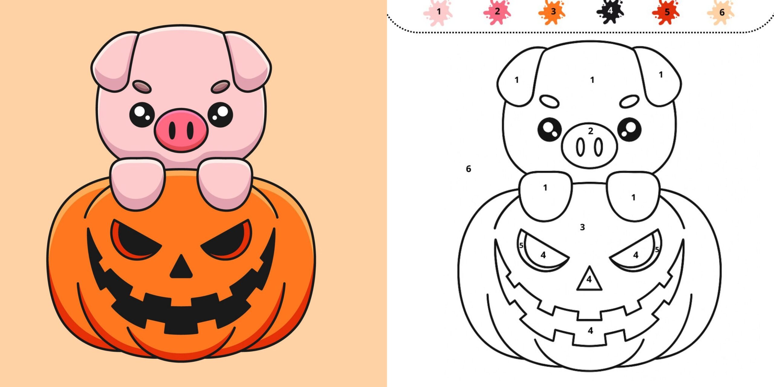 Un maialino e la zucca di Halloween