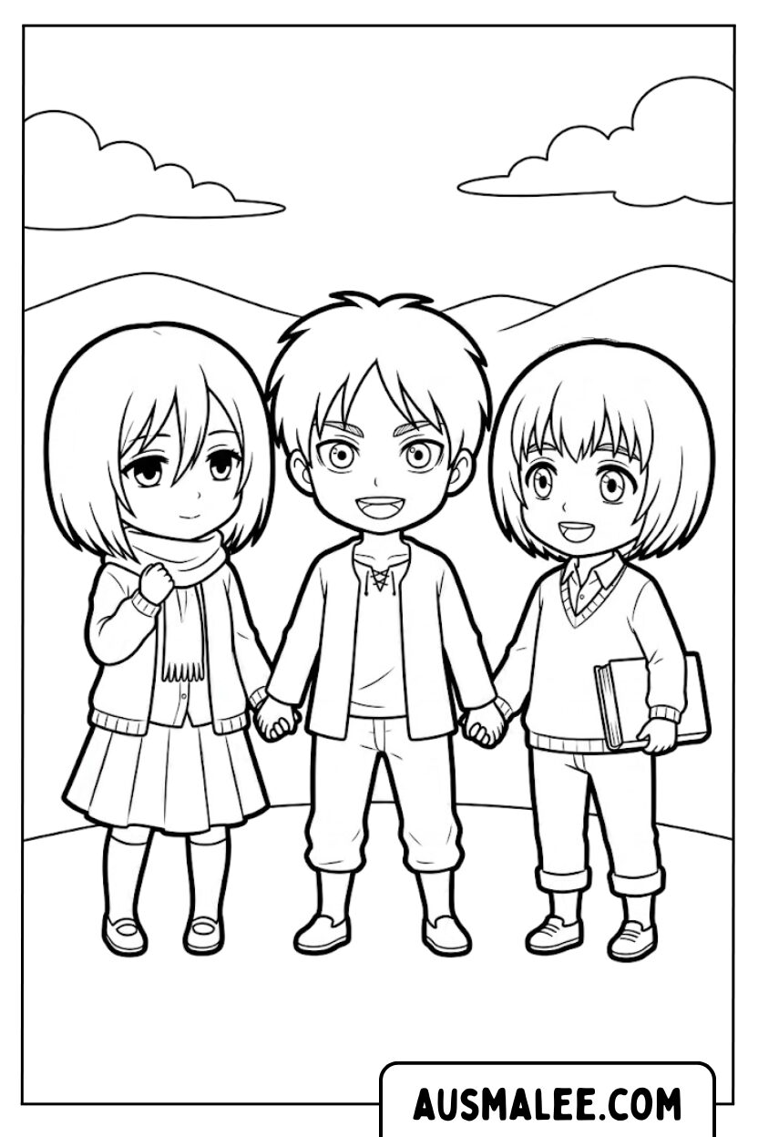 Ausmalbild Attack on Titan Trio