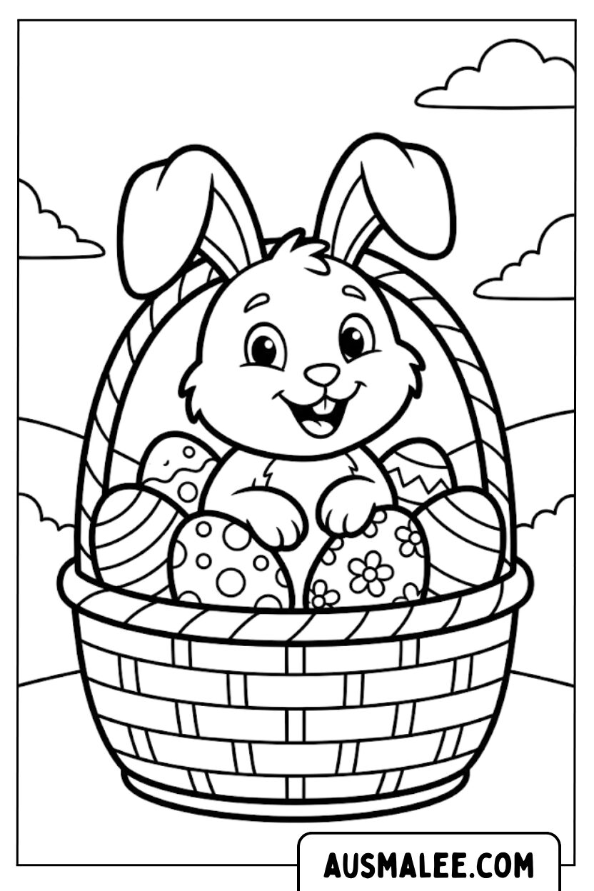 Coloriage panier d'oeufs bébé lapin