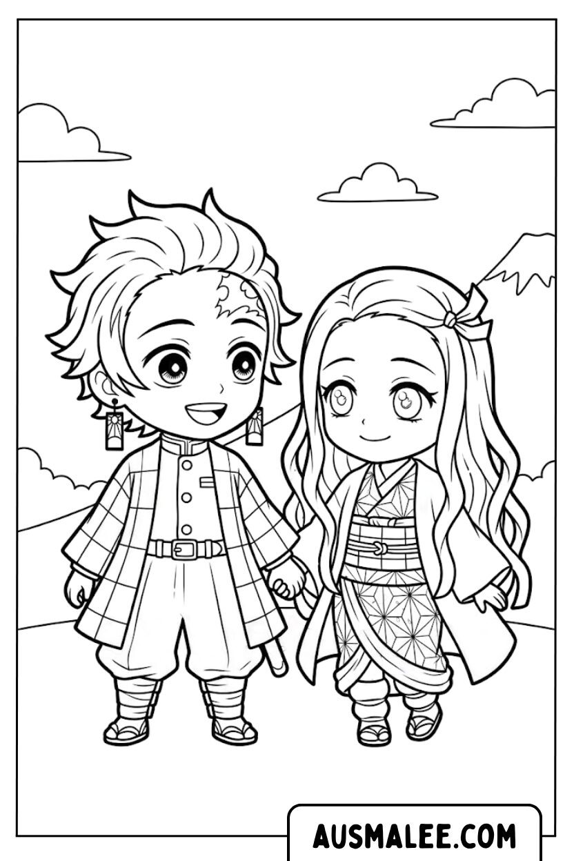 Coloriage frères et sœurs Demon Slayer