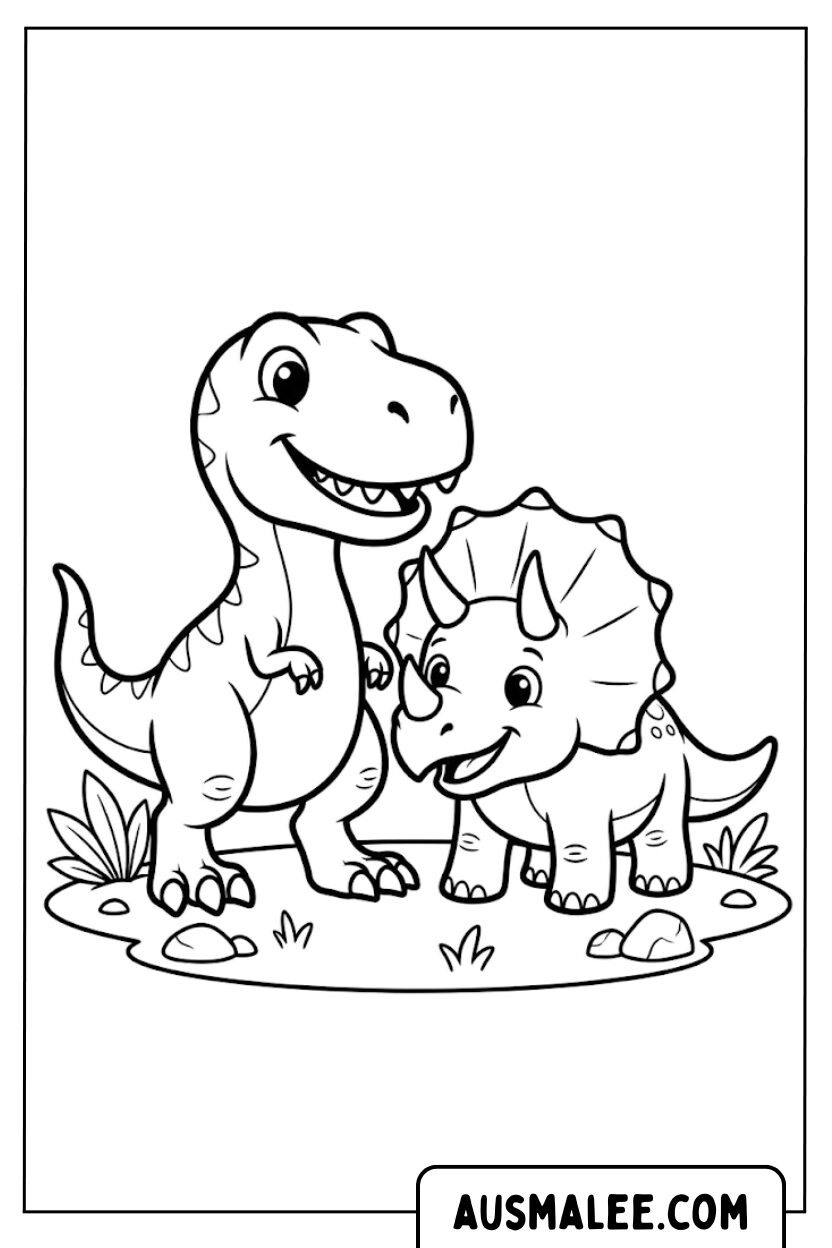 Coloriage - Dino T Rex Tricératops