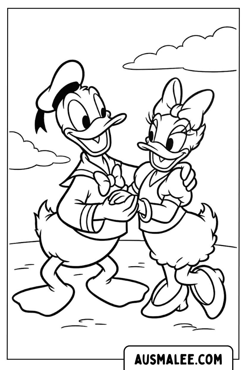 Donald Daisy Duck danst kleurplaat