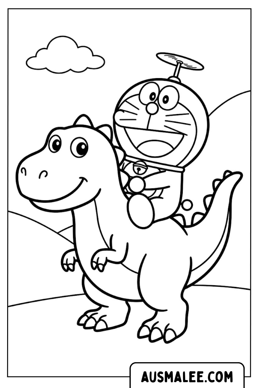 Coloriage - Doraemon Dino Rides