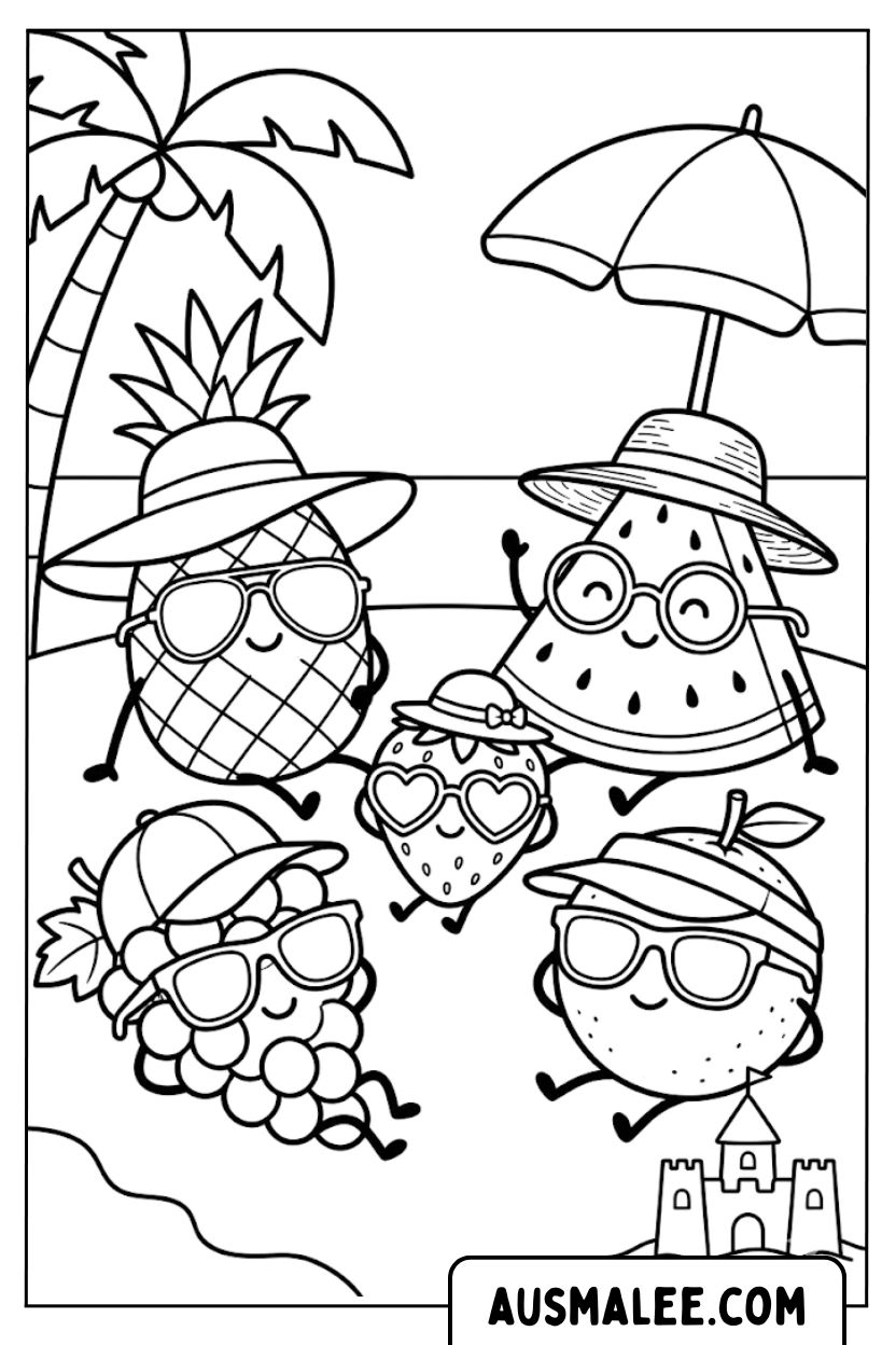 Fruitstrand kleurplaat