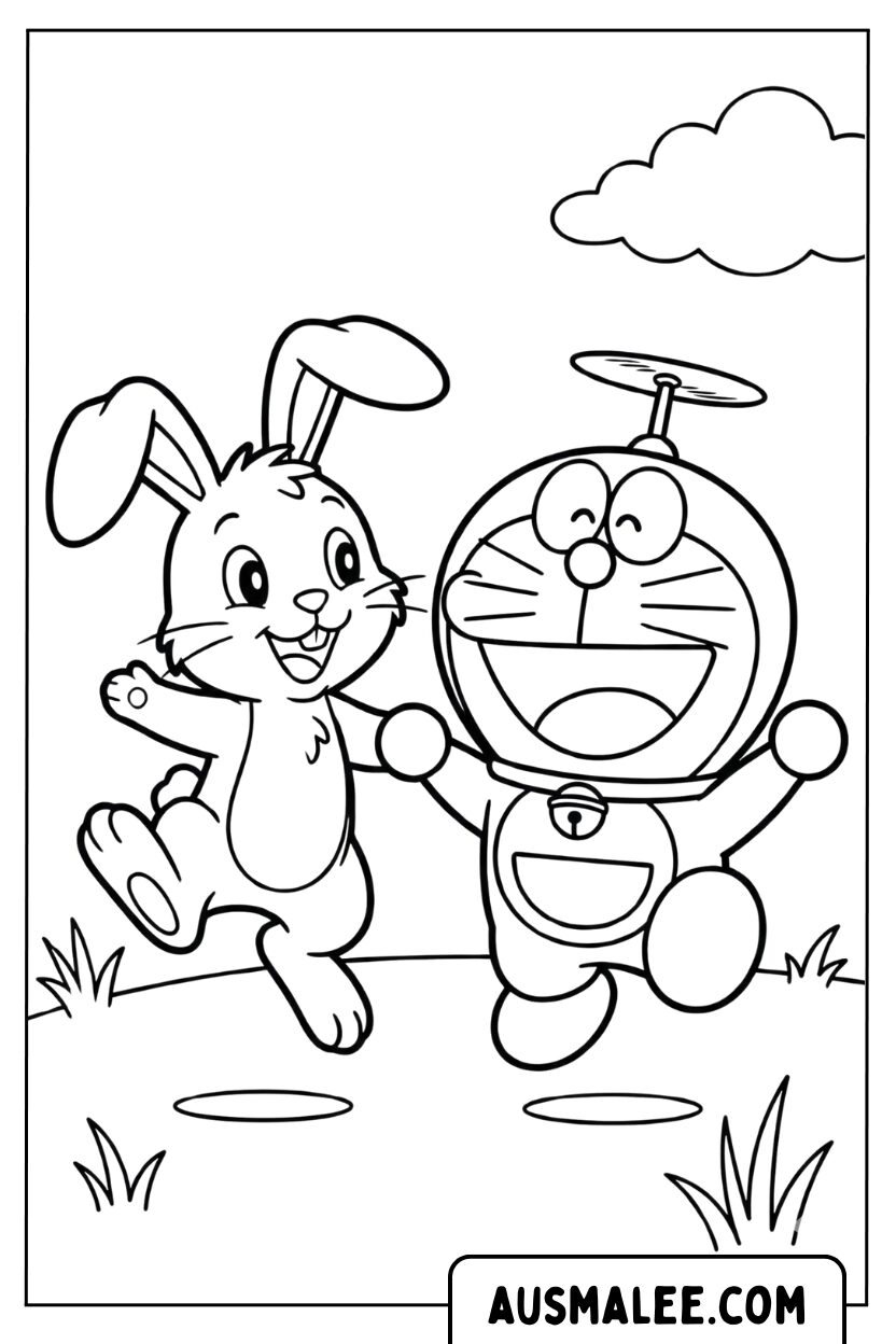 Kleurplaat konijntje Doraemon