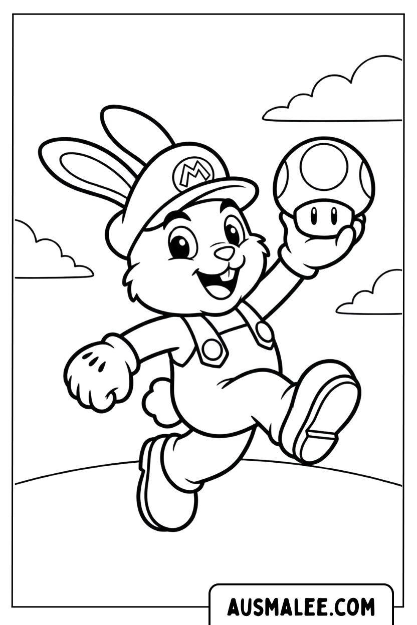 Kleurplaat Bunny Mario Mushroom