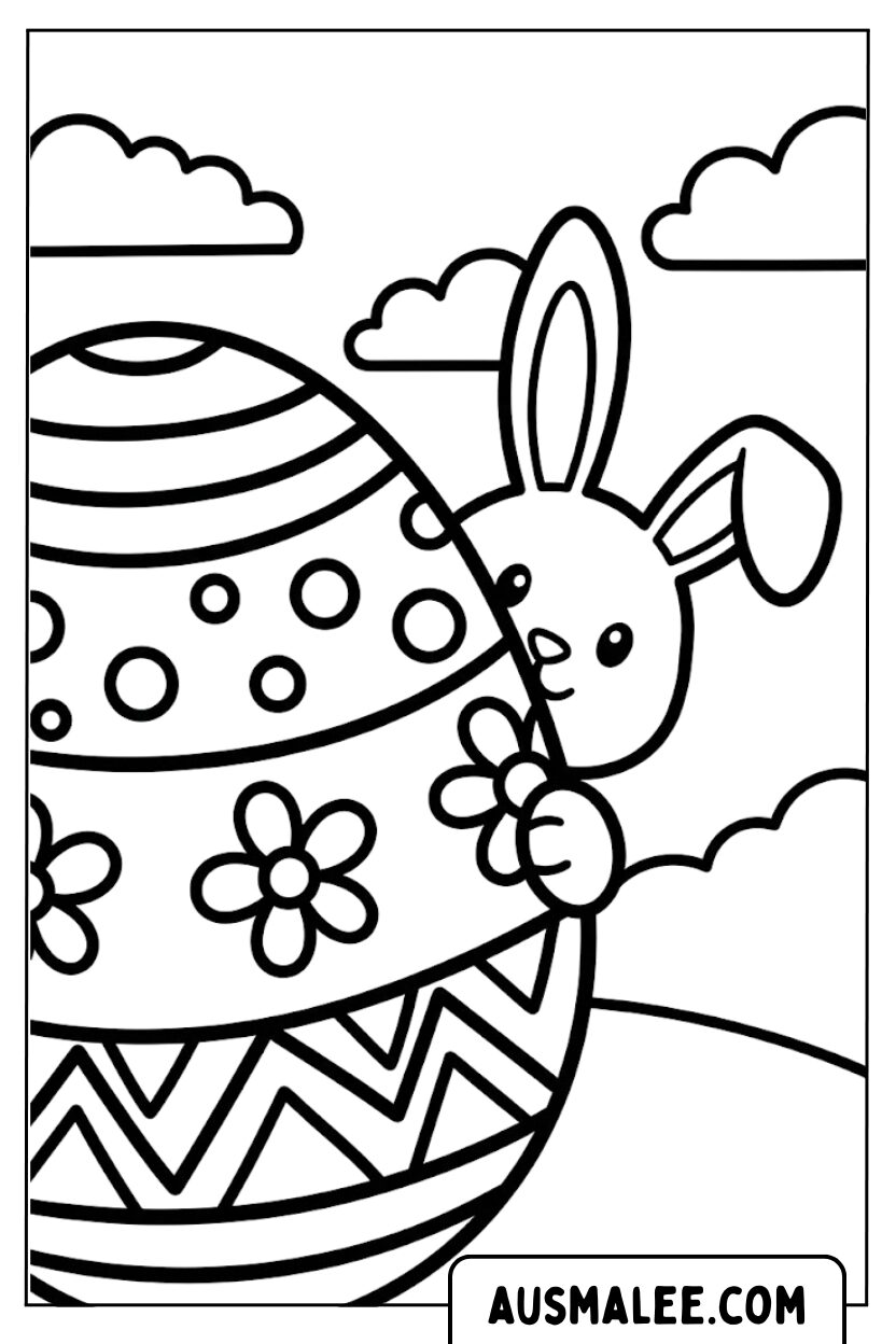 Coloriage lapin regarde un œuf