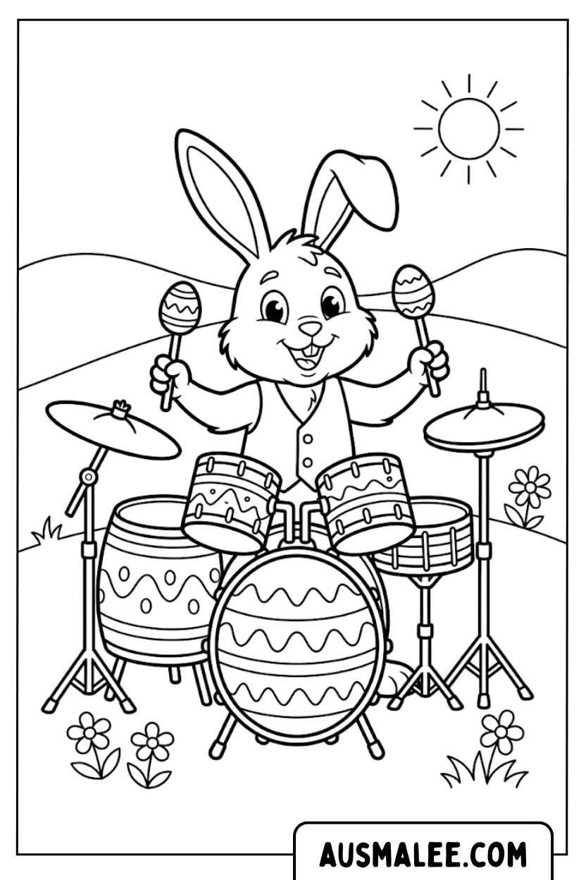 Coloriage lapin tambours