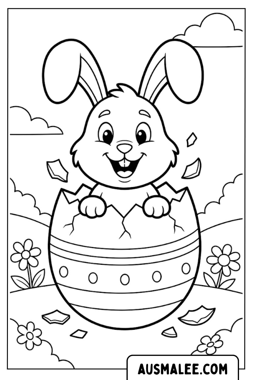Coloriage lapin fait éclore un œuf