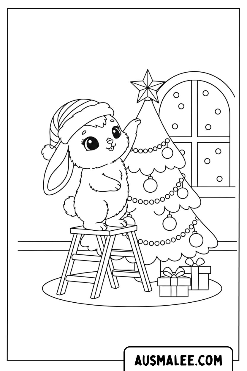 Kleurplaat konijntje kerst