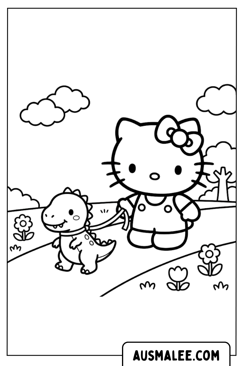 Coloriage Hello Kitty Dino
