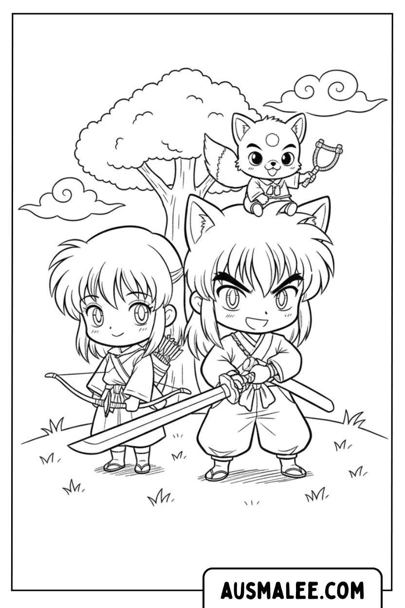Ausmalbild Inuyasha Freunde