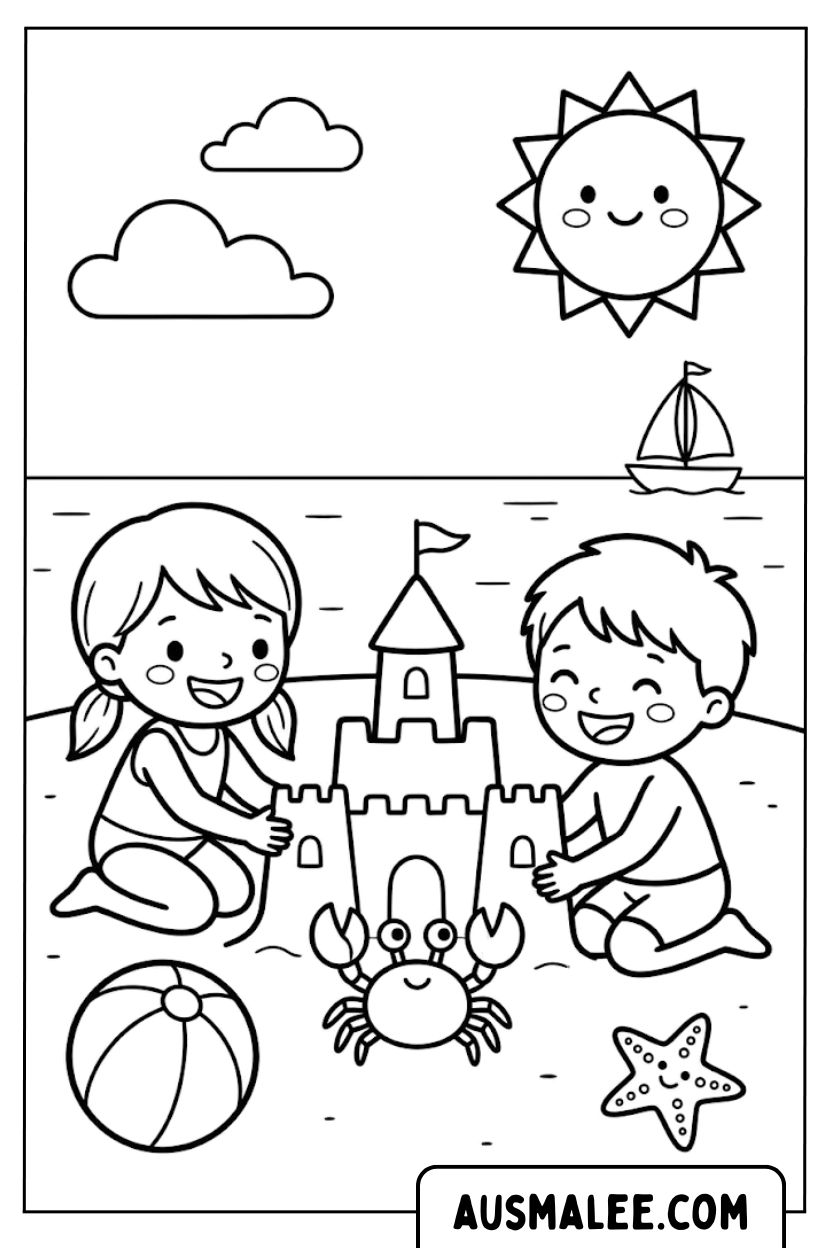 Kinderstrand kleurplaat