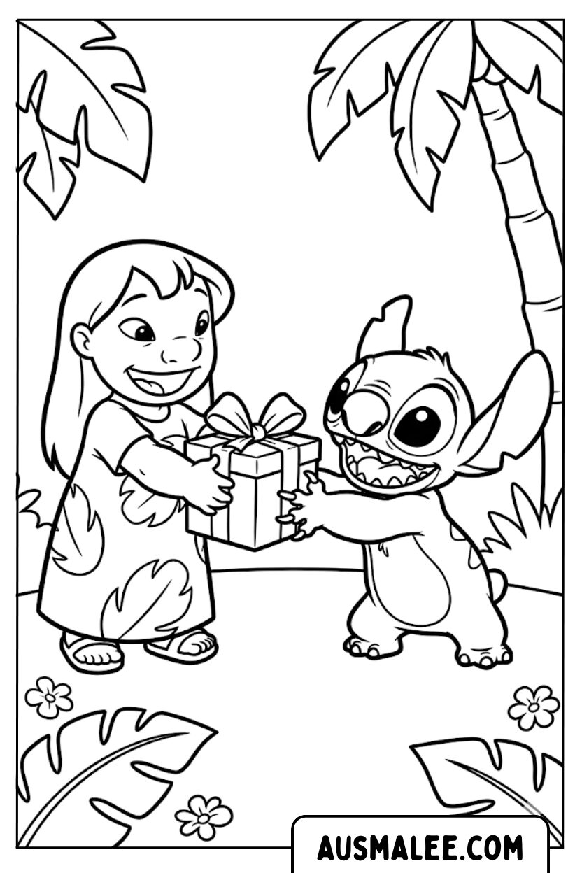 Kleurplaat Lilo Stitch cadeau