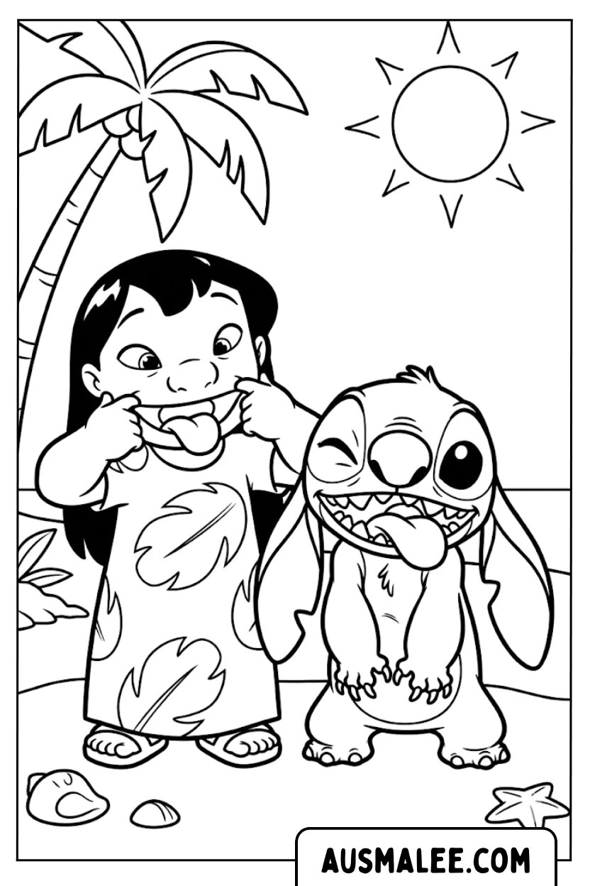Kleurplaat Lilo Stitch grimassen