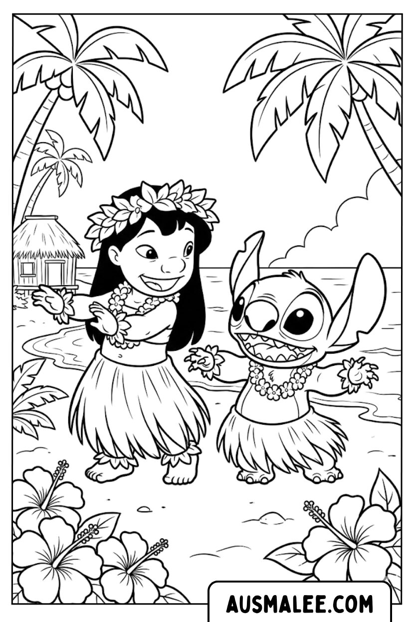 Lilo Stitch Hula kleurplaat