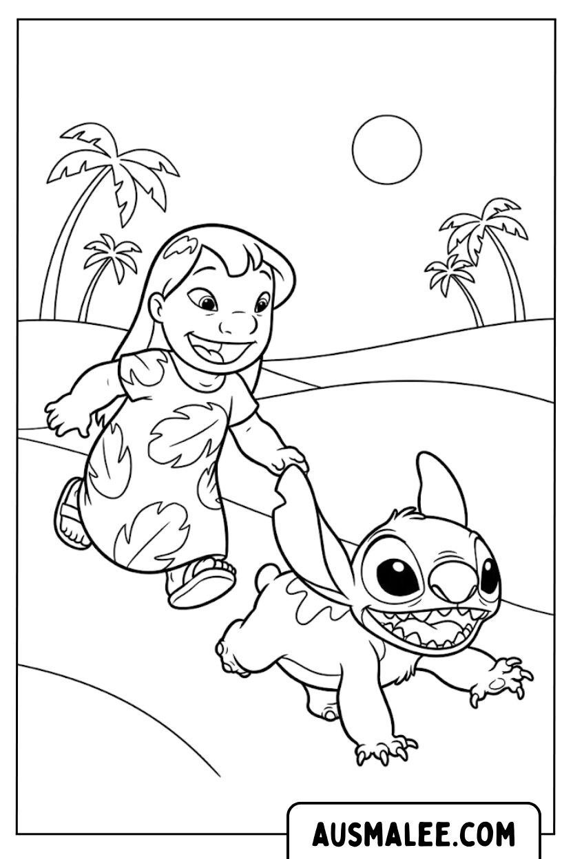 Lilo Stitch Running kleurplaat