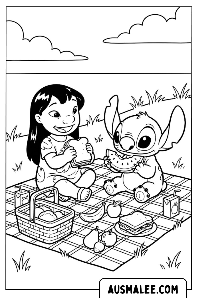Lilo Stitch Picknick kleurplaat