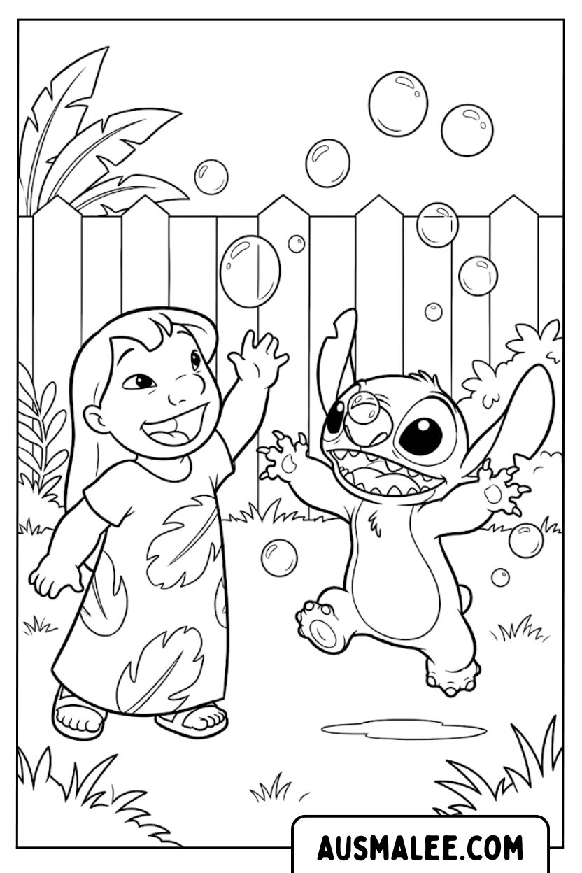 Kleurplaat Lilo Stitch zeepbellen
